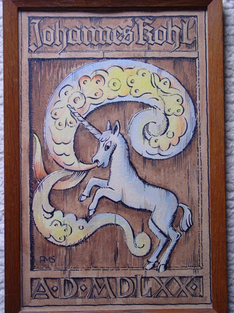 altes wahrzeichen der einhorn apotheke darmstadt a.d. mdxlxx