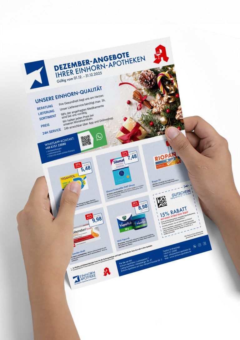 dezember angebotsflyer einhorn mockup