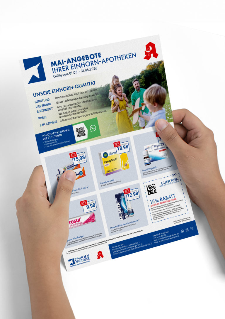 einhorn apotheke mai angebotsflyer web mockup