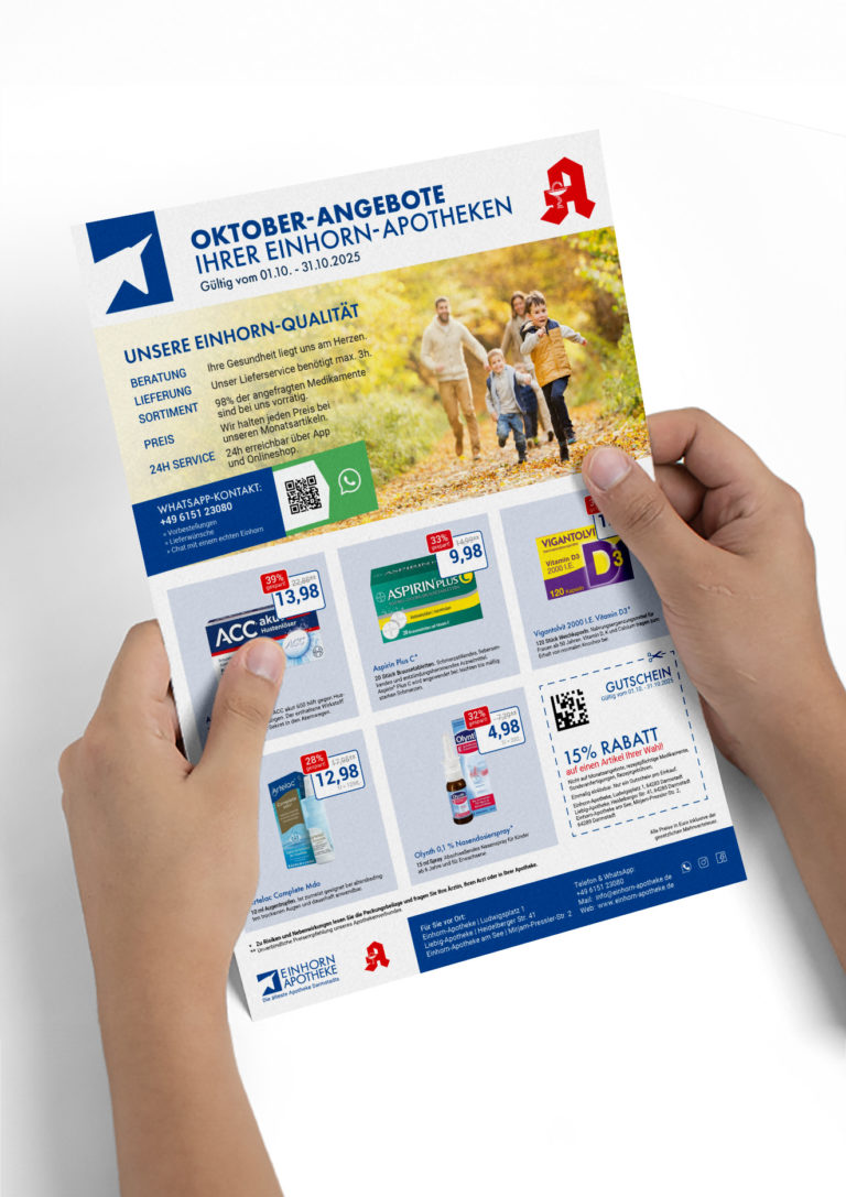 einhorn apotheke oktober angebotsflyer mockup