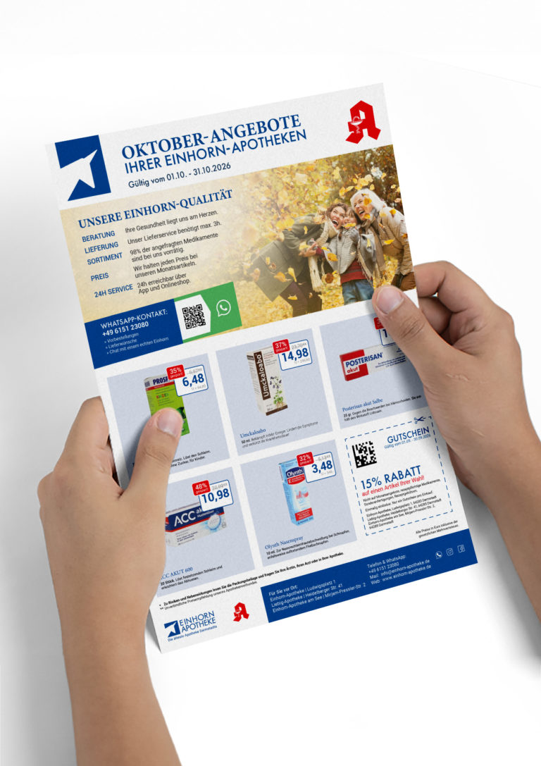 einhorn apotheke oktober angebotsflyer web mockup