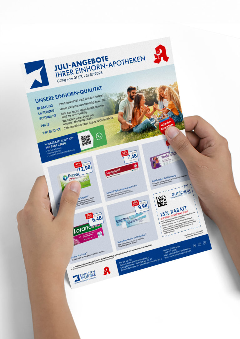 einhorn apotheken angebotsflyer juli 2026 mockup